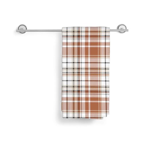 Image of Fall Burnt Orange Brown Black Buffalo Plaid Kitchen Towels Thanksgiving Autumn Decoration Dish Towels, 16x24 Inch Farmhouse Harvest Holiday Decorative Hand Towels for Kitchen Drying Set of 2