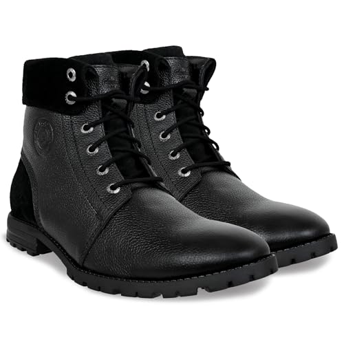 Image of Allen Cooper Genuine Premium Leather Luxury Memory Foam High-Top Boots Shoes For Men(ACCS-858,Black,Size-6,7,8,9,10,11)