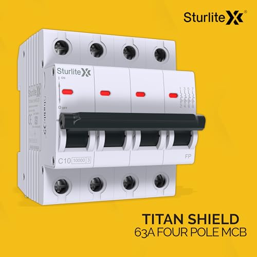 Image of Sturlite Titan Shield 63A Four Pole MCB| Overload & Surge Protection| 10-Year Warranty| Durable Polycarbonate Housing| C-Curve Tripping| 63A Breaking Capacity