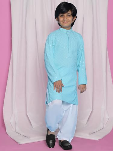 Image of AJ DEZINES Kids Kurta Pajama Set For Boys | Embroidery Chikankari Kurta Set | Traditional & Festive Outfit | Cotton Stylish Boys Kurta Pyjama | Perfect For Festivals Wedding & Family Function