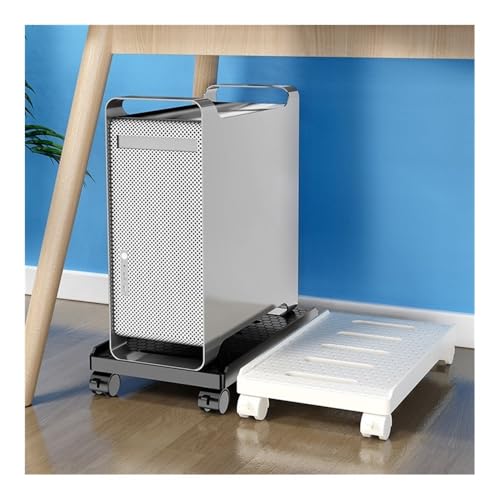 Soporte para torre de computadora con ruedas bloqueables para oficina en casa, elevador de altura, diseño compacto blanco miniatura 3