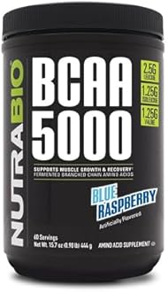 NutraBio BCAA 5000 Powder - Vegan Fermented BCAAs - Supports Lean Muscle Growth, Recovery, Endurance - 60 Servings - Blue Raspberry