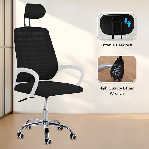 Image of Casa Copenhagen,Mesh Office Desk Chair,Rocking Chairs Ergonomic Computer Chair Adjustable High with Headrest and Comfortable Armrest Swivel Chair - Black Stone & White Handle