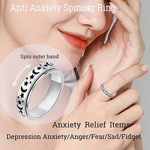 MHWTTY Anxiety Ring for Women Fidget Toys Adults Ring Stainless Steel Spinner Rings Moon Star Fidget Rings Gift for Women Men Silver Size 6 — view 3