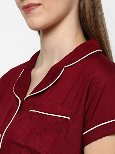 Image of Evolove Women's Polyester Half Sleeves Collared Night Suit Set /Top Pyjama Set Super Soft Comfortable (Nightsuit-Collar-HS-2)
