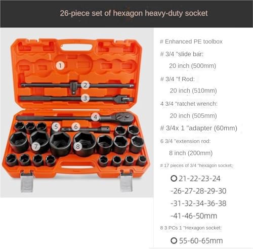 Zestaw narzędzi mechanicznych, 26-częściowy zestaw nasadek do dużych obciążeń z walizką do przechowywania, zestaw narzędzi do projektów domowych i DIY