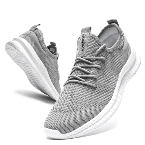 GLYGML Men's Walking Running Shoes Slip On Sneakers Non Slip Athletic Sports Tennis Fitness Casual Workout Gym Shoes Lightweight Trainers Fashion Soft Comfortable Shoe Light Gray Size US 10