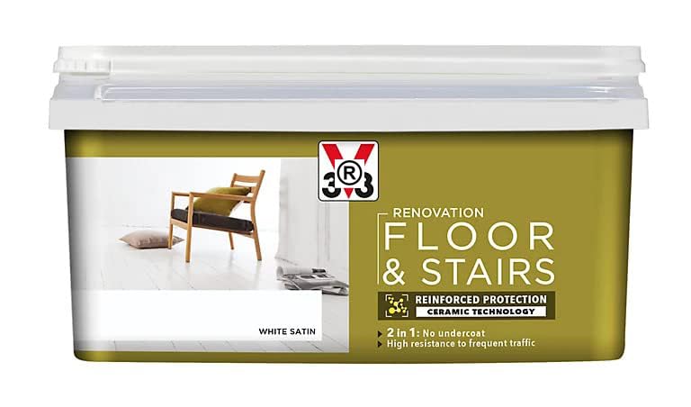 Fiinix V33 Renovation Floor & Stairs Paint | High Resistance to Shocks and Abrasions | Anti-Stain Barrier for Reinforced Protection | White Satin | 2L