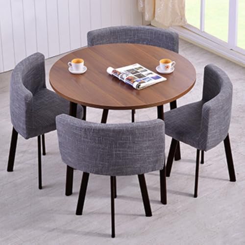 Image of Round Faux Marble Reception Table and Chairs Set, Dining Table Set for 4, Space Saving Reception Desk for Home and Apartment, Office, Conference Room, Lounge