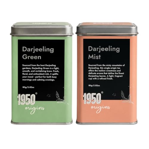 Image of 1950 Origins Combo Pack | Darjeeling Mist & Darjeeling Green | 100% Natural Loose Leaf Tea | Assorted Tea Gift Pack | Fresh & Aromatic | Tin Caddy 80g X 2