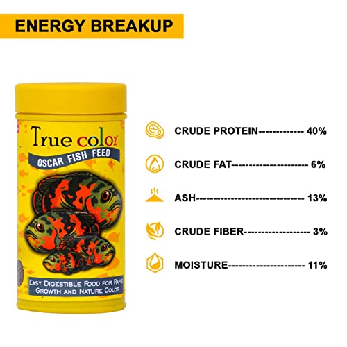 Image of TUNAI Sf+ True Color Oscar Special Fish Food |100G| 4Mm Pellets| Fish Feed Fortified with 55% Protein, Calcium, Vitamins, Has Natural Color Enhancer and Regulates Digestion - All Life Stages