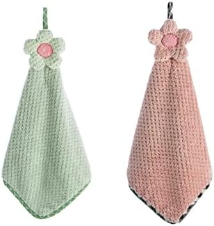 YUANGUNGUN Hanging Hand Towels, Kitchen Bathroom Hand Towels with Hanging Loop,Absorbent Coral Fleece Soft Thick Dish Cloth Hand Dry Towels Hand Towels (2PCS,Sunflower Pattern)