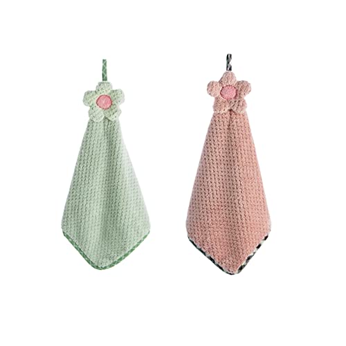 Yuangungun Hanging Hand Towels, Kitchen Bathroom Hand Towels With Hanging Loop,Absorbent Coral Fleece Soft Thick Dish Cloth Hand Dry Towels Hand Towels (2Pcs,Sunflower Pattern) #TOP2