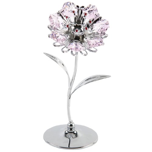 Crystocraft Keepsake Gift Ornament - Silver Sunflower with Pink Swarvoski Crystal Elements