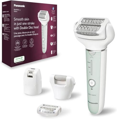 Image of Panasonic ES-EY70-G503 Wet and Dry Epilator, Double Disc with 60 Tweezers, Flexible Head 90 Swivoting, 3 Speed Settings and LED Light, 30 Minutes Operation, Cordless