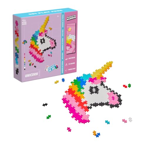 PLUS PLUS - Puzzle par numéro Licorne de 250 pièces - Jeu de construction - PP3929, Noir