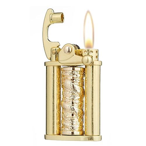 Antique Type Rotatable Dragon Pillar Soft Flame Rocker Arm Petrol Kerosene Lighter (Brass)