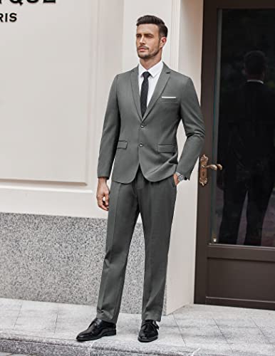 Coofandy Suit For Men 2-Piece Notched Lapel 2 Buttons Slim Fit Solid Color Jacket Pants Wedding Formal Suit Grey #TOP2