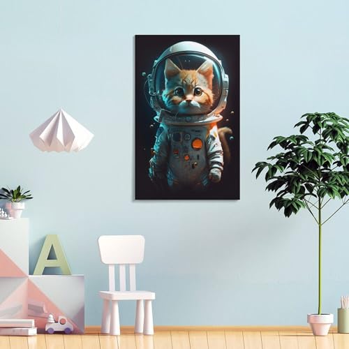 Affiche chat astronaute sur toile denoise pour effacer les murs vides