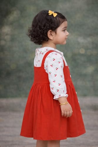 Image of babeezworld Baby Girl Cotton Dress - Full Sleeves Knee Length fit and Flare Dungaree Frock jhabla Regular fit top Tshirt