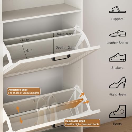 Image of Hidden Shoe Storage Cabinet with 4 Flip Drawers & Open Storage