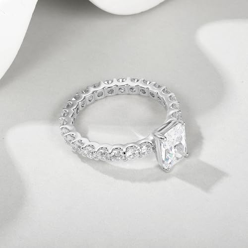 MDFUN 18K White Gold Plated Rectangle Cut Cubic Zirconia Promise Wedding Engagement Rings Eternity Band for Women Size 5-104