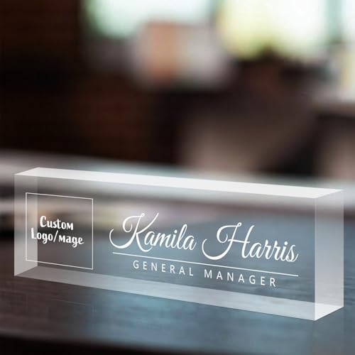 Personalisiertes Büro-Namensschild, Acryl-Namensschild mit Gravur. Fügen Sie ein Logo oder ein Bild hinzu, personalisierte Namensschilder, Bürogeschenke, Bürodekoration