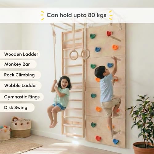 Image of Curious Cub Jungle Gym for Kids Indoor | Kids Gymnastics At Home Gym | Contains Rock Climbing, Wall Climbing for Kids | Ladder for Kids to Play Indoor Fun Activity for Ages 4+