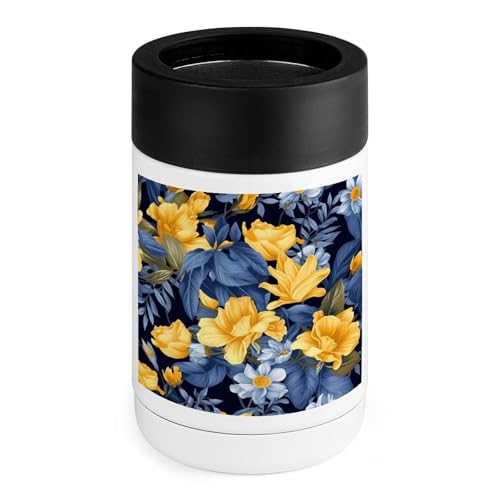 Refroidisseur de boissons inox à fleurs jaunes et base bleue