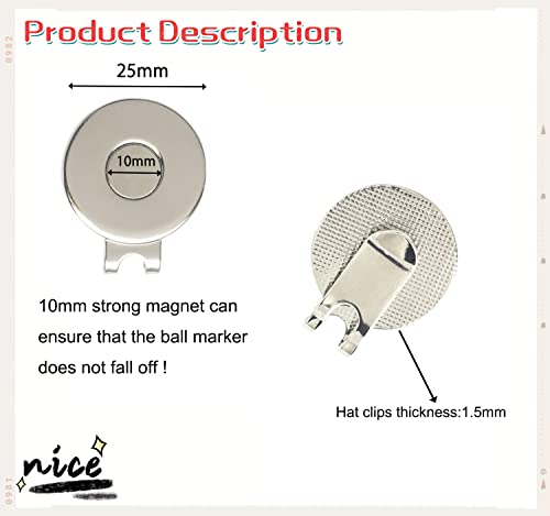 Adhere 2pcs Golf Hat Clip Golf Ball Marker Holder Magnetic Golf Cap Clips Without Ball Marker (Shiny Nickel) - Image 2