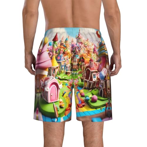 Candy Land Print Men's Swim Trunks | Quick Dry Drawstring Beach Shorts3