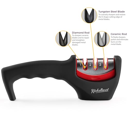 Image of 4-in-1 Kitchen Knife Accessories: 3-Stage Knife Sharpener Helps Repair, Restore and Polish Blades and Cut-Resistant Glove