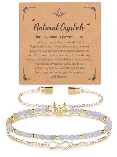 Image of Jovivi Infinity Morganite Bracelet for Women,Healing Crystals Gemstones Gold Bead Adjustable Bracelets for Womens Jewellery Gifts for Women Ladies