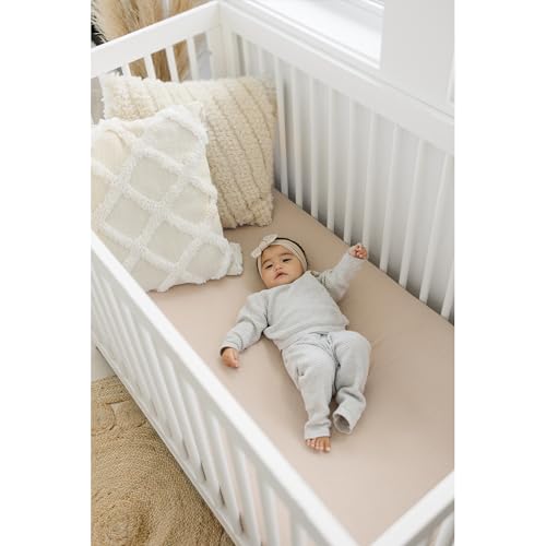 Konssy Muslin Crib Sheets for Girl Boy, 2 PCS Soft and Breathable Cotton Baby Sheets for Standard Crib Mattress, 52"x 28" (Blossom, Cream)