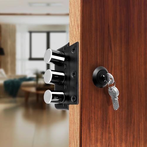 Image of VOLO Heavy Duty Tri-Bolt Rim Lock - Secure Dead Lock with Keys for Main Door, Single & Double Doors, Left & Right-Handed Use - Ideal for Home & Office (Pack of 1) (MT-05 (Rosegold Black))