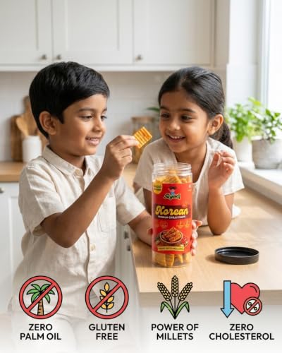 Image of SIYORA Korean Masala Chilli Chips | Made with Jowar & Foxtail Millet | Spicy Korean Flavour | Baked Multigrain Snack | No Maida, No Palm Oil, No Trans Fat | 125 g
