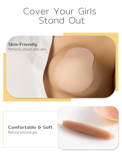 Niidor Nipple Covers Stickers, Reusable Sticky Adhesive Silicone Nipple Pasties Bras for Women Breast Petals with Travel Case3