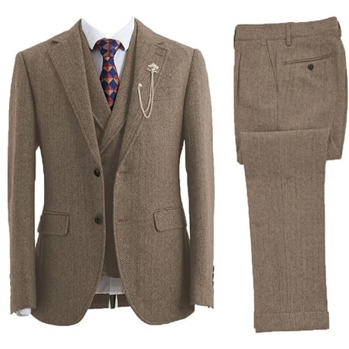 Men Elegant 3-Piece Herringbone Coarse Woolen Fabrics Customize Business Banquet Suit Blue4