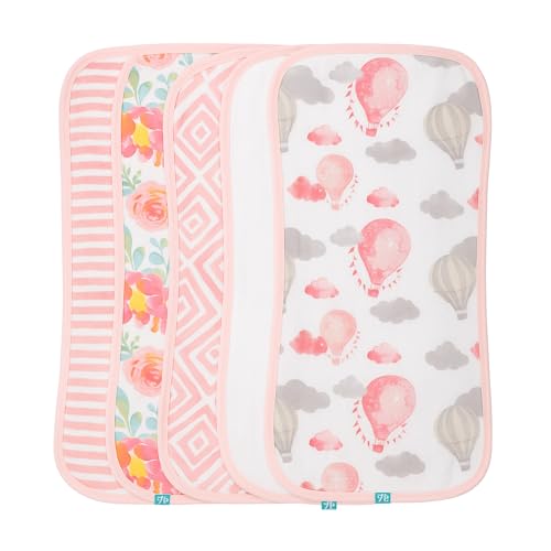 Image of Featherhead™ 5-Pack Muslin Burp Cloths for Baby Girl Large 22" X 11" - Ultra Soft & Extra Absorbent Cotton Terry Backing (Garden Floral)