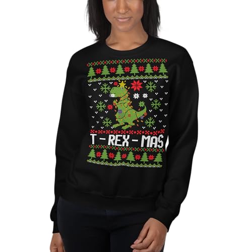 TheFunnyShirtCompany T-Rex-Mas - Funny T-Rex Dinosaur Ugly Christmas Sweater Women And Men Holiday Unisex Crewneck Sweatshirt2