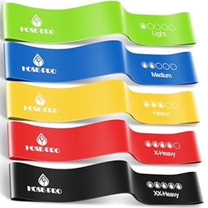 Hose-pro Resistance Bands Set [Set of 5] – Skin-Friendly Natural Rubber Exercise Bands with 5 Resistance Levels (5-40lbs) for Home Gym, Physio, Yoga & Strength Training – Includes Travel Bag
