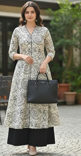 Image of CREATION & YOU Women Cotton Printed Kurta with Palazzo Set | Work /Office Wear Kurta Set for Women