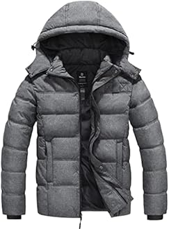Wantdo Men's Hooded Winter Coat Warm Puffer Jacket Thicken Cotton Coat with Removable Hood