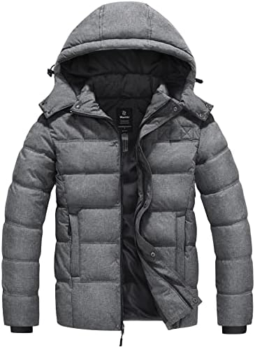 Wantdo Men's Hooded Winter Coat Warm Puffer Jacket Thicken Cotton Coat with Removable Hood