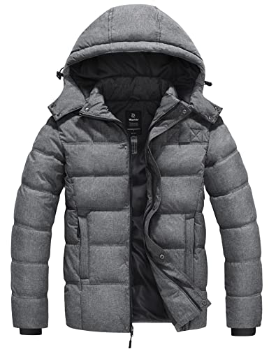 Wantdo Men's Hooded Winter Coat Warm Puffer Jacket Thicken Cotton Coat with Removable Hood