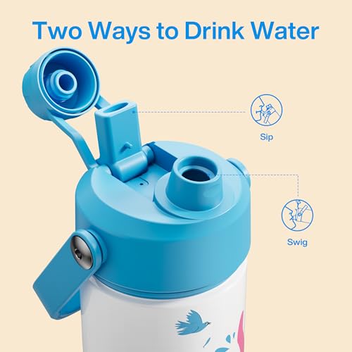Image of Kids Insualated Water Bottle with Straw,18oz Stainless Steel Water Bottle with Dual Spouts, Leak-Proof,BPA-Free,Double Wall Vacuum Keeps Cold for 24 Hours for Sports,Travel,School (Water Leap)