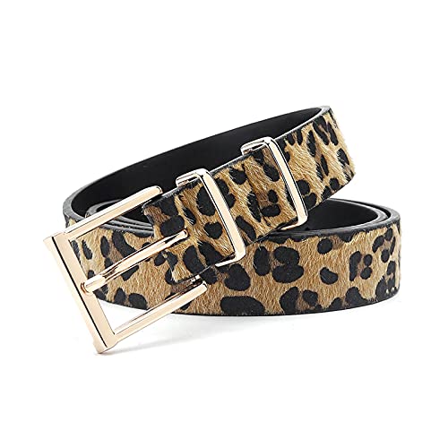 CVBF Female Gürtel Kleid Accessoires Damen Gürtel mit Leopardenmuster Rose Gold Metallschnalle Pu Gürtel, Gelb