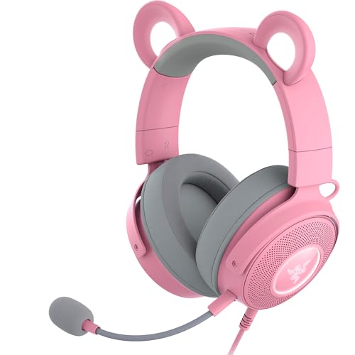 Image of Razer Kraken Kitty V2 Pro Wired RGB Headset: Interchangeable Ears (Kitty, Bear, Bunny) - Stream Reactive Lighting - Detachable HyperClear Cardioid Mic - 50mm Drivers - 7.1 Surround Sound - Quartz Pink