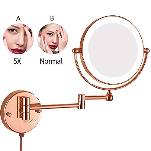 Miroir de maquillage mural rose 3X en laiton éclairé JCAKES - 6