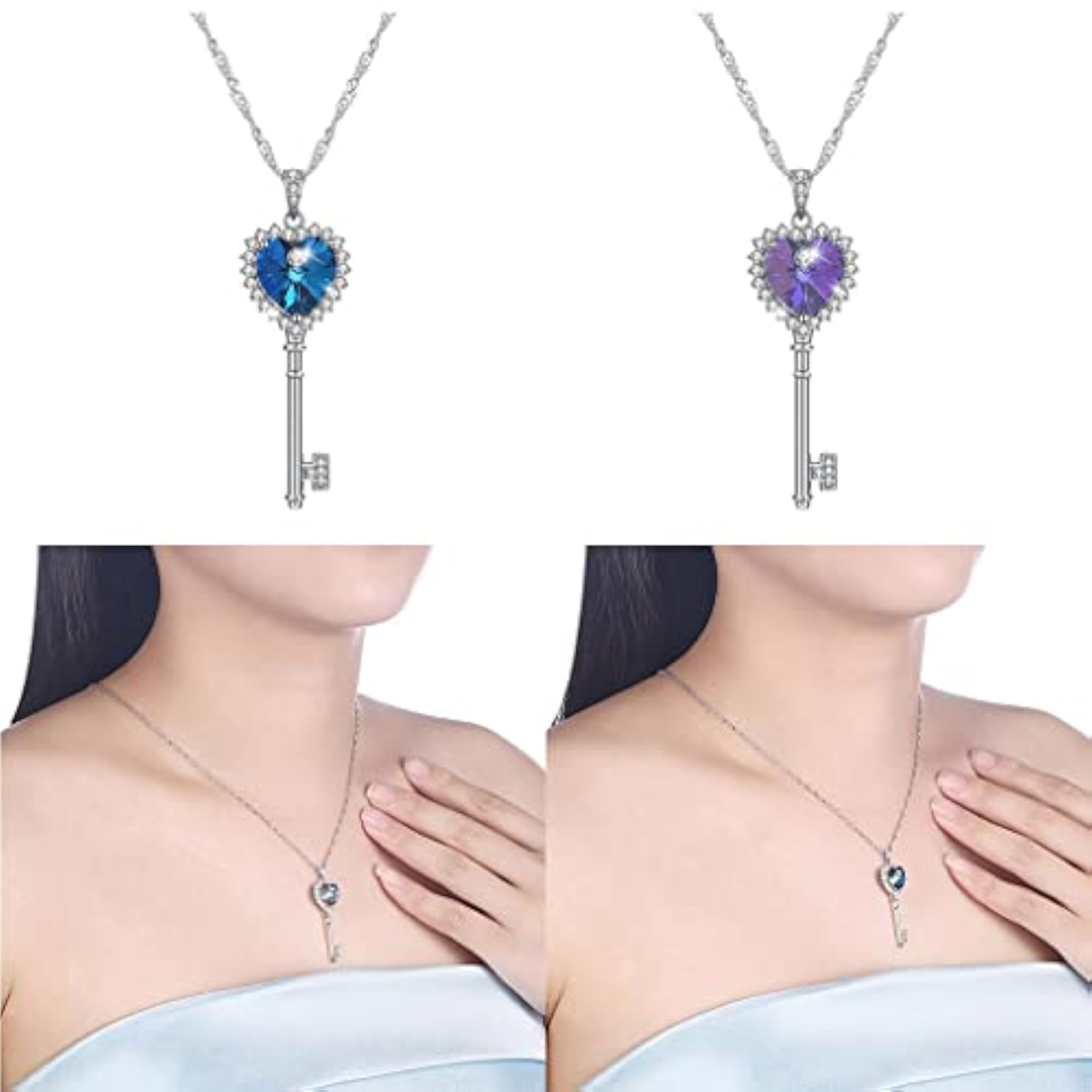 Women's 925 Silver Key Pendant Crystal Choker Necklace